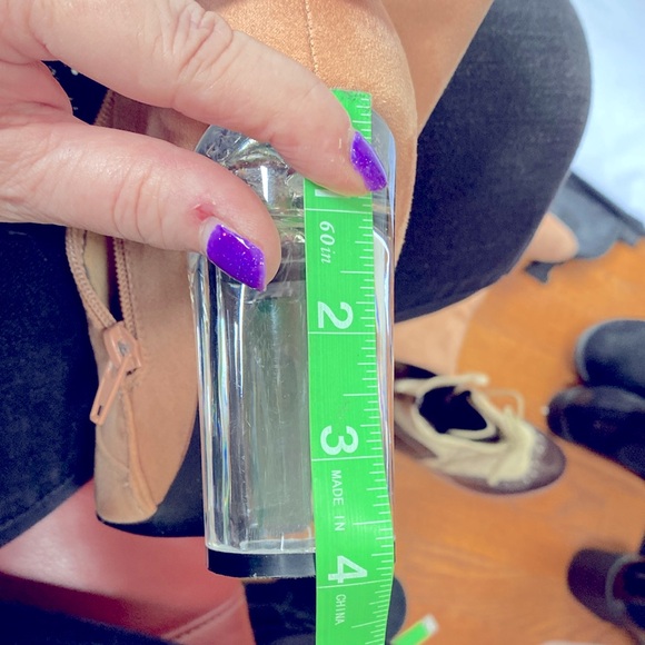 Tan Faux Suede Booties, maybe sz 61/2 to 7, 4 in acrylic heel, some flaws. - Picture 9 of 10